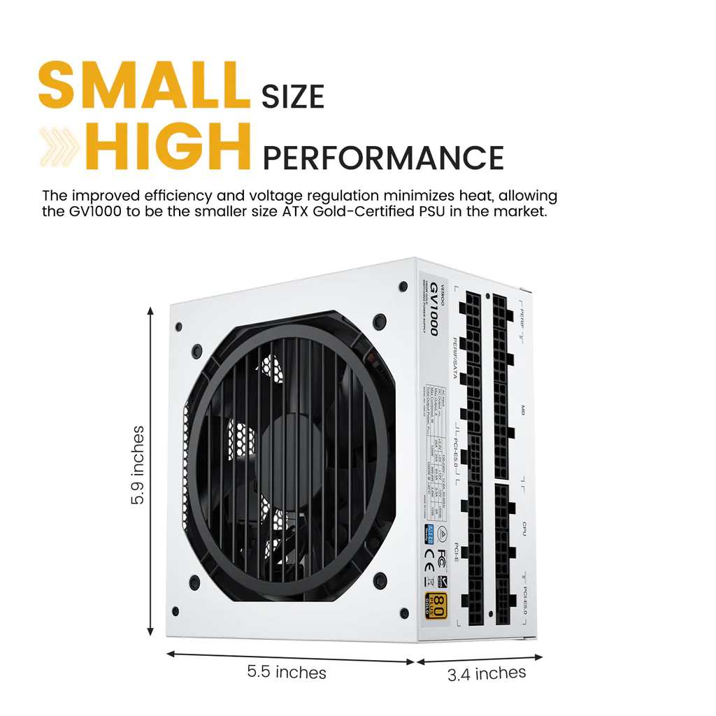 FUENTE DE PODER CERTIFICADA DE 1000 WATTS COLOR BLANCO PCI5 5.0 ATX 3.0