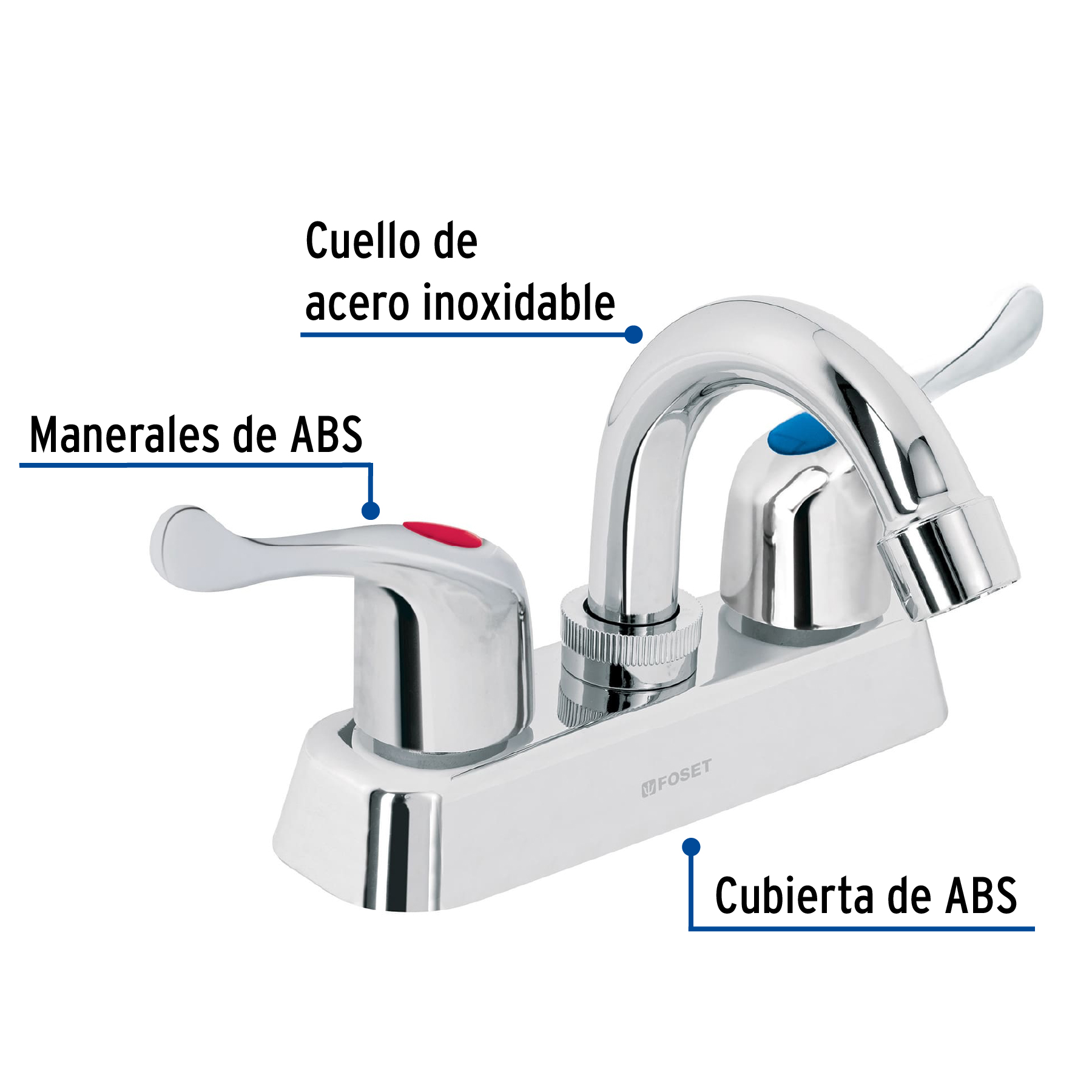 MEZCLADORA PLÁSTICA 4" CUELLO CURVO PARA LAVABO, PALANCA FOSET 45512