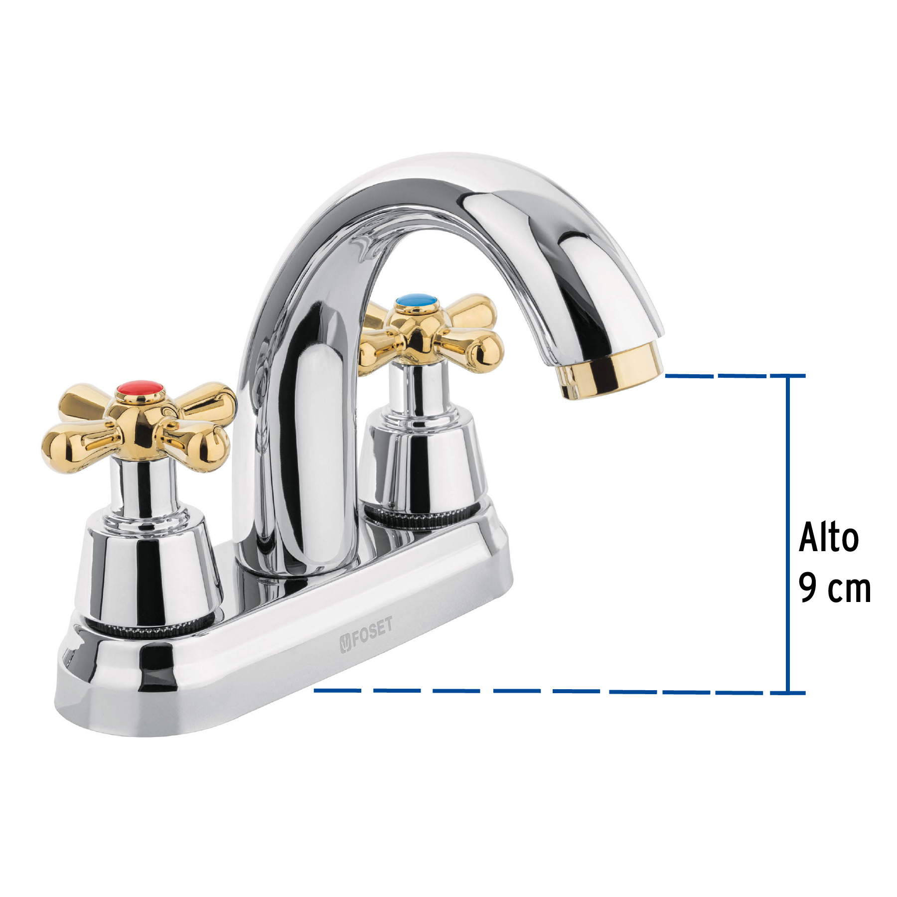 MEZCLADORA CROMO-ORO 4" P/LAVABO, NARIZ CURVA, CRUCETA, FOSET 45355