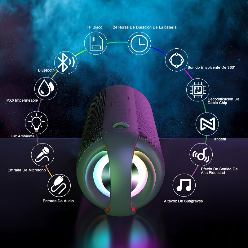 Bocina Bluetooth Portátil Bocina Impermeable Con Rgb Luces