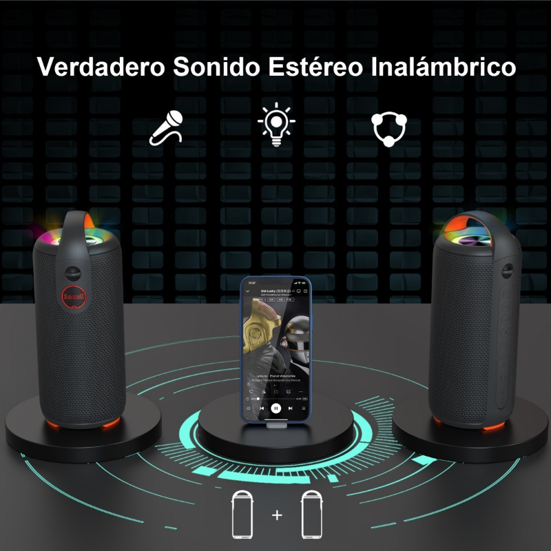 Bocina Bluetooth Portátil Bocina Impermeable Con Rgb Luces