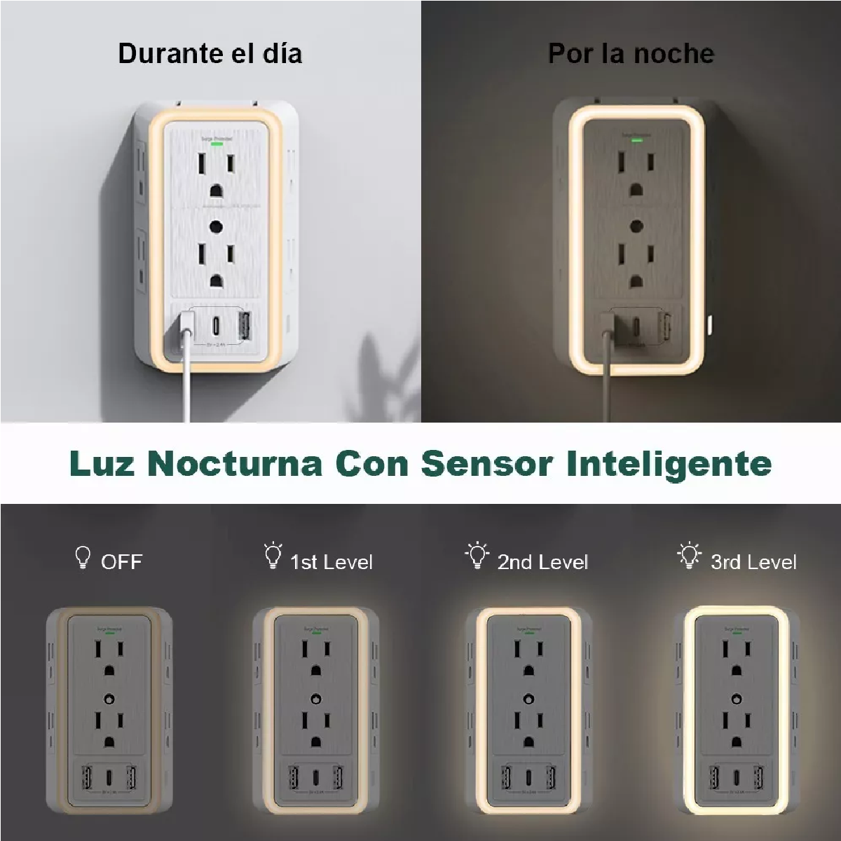 Regleta Enchufe Con 6 Enchufes Ca Y 3 Usb +1 Type-c