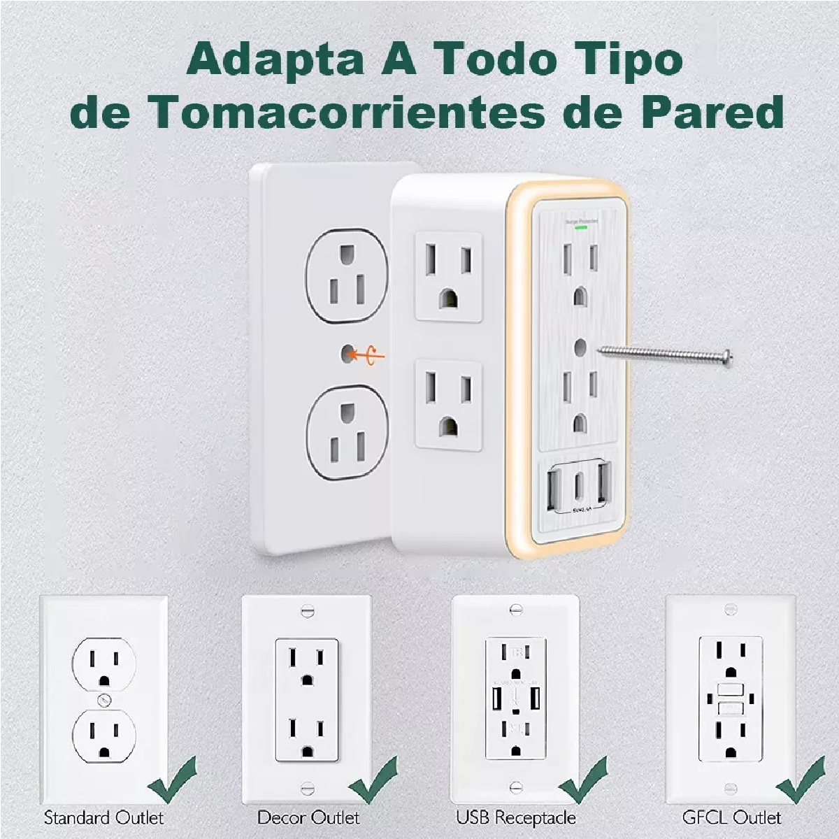 Regleta Enchufe Con 6 Enchufes Ca Y 3 Usb +1 Type-c