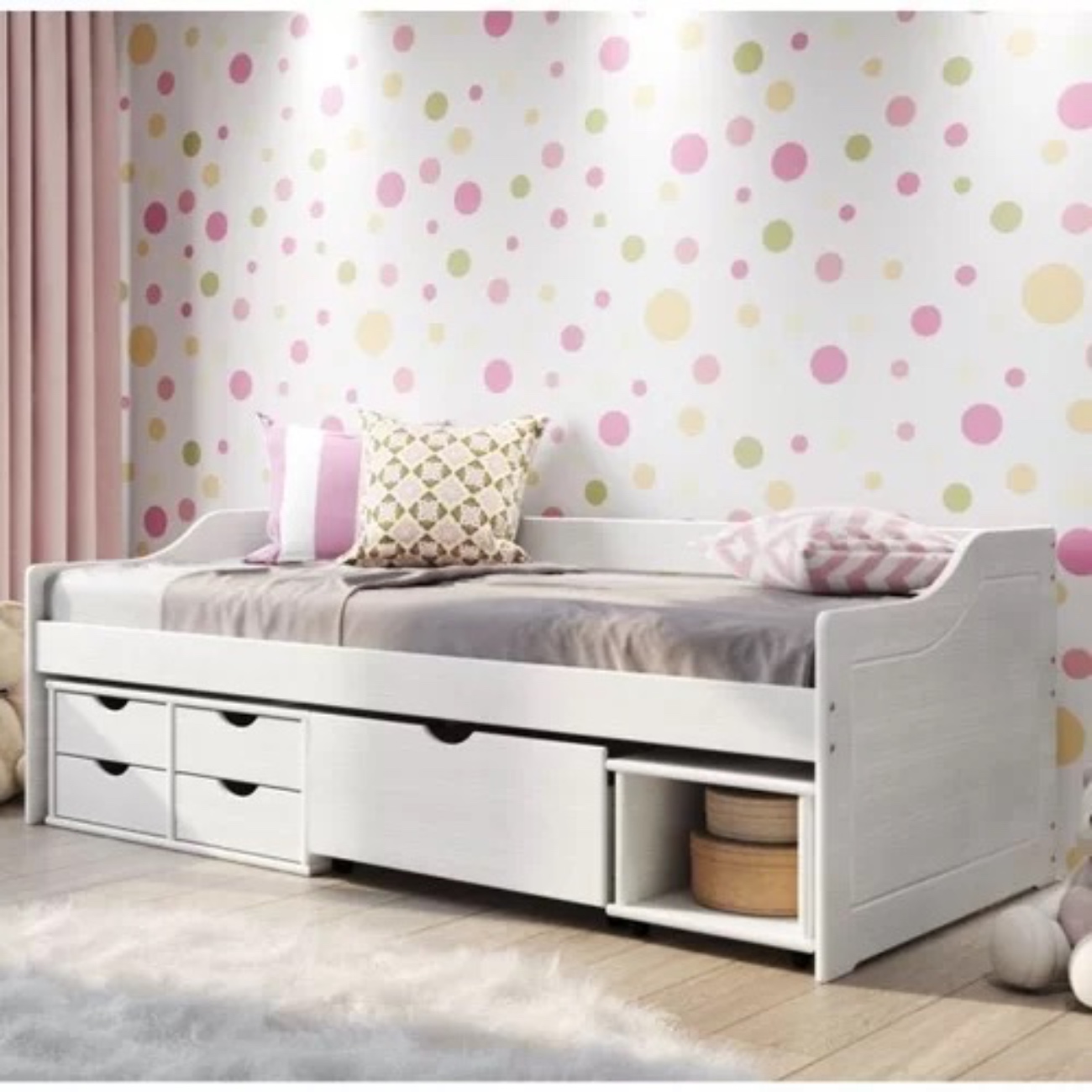 Cama con Cajones y Auxiliares Blanca.