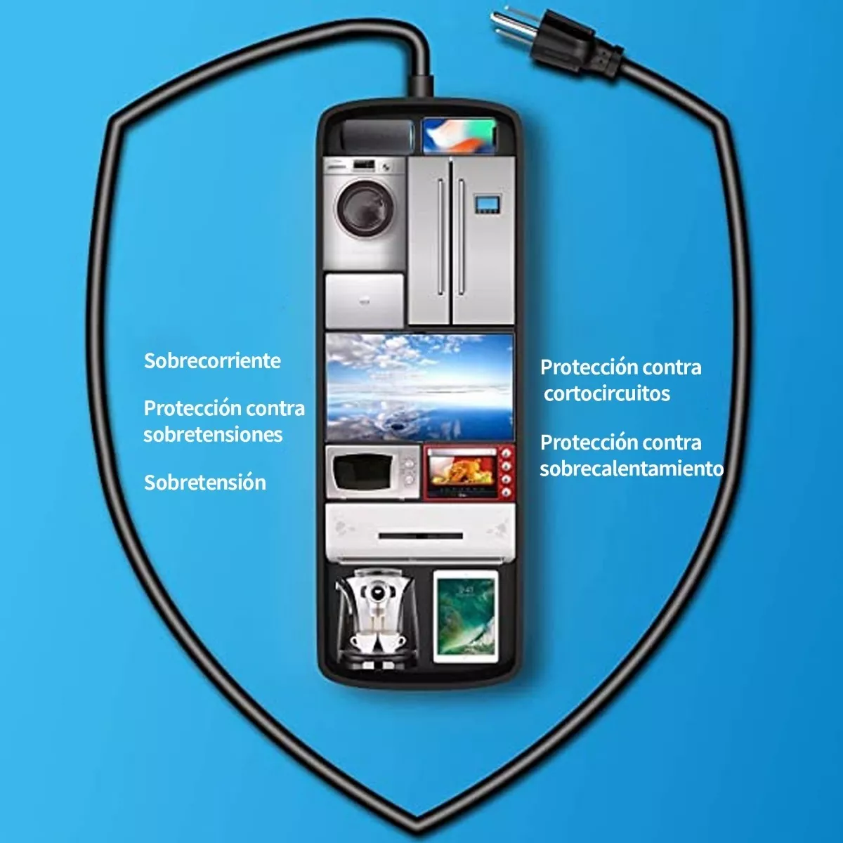 Regulador Electrico Multicontactos Extension 6 Salidas 4 Usb