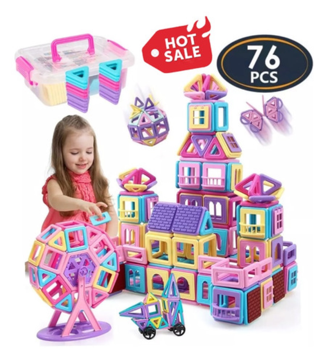 Bloques De Construcción Magnéticos Juguetes Y Caja 76pcs 