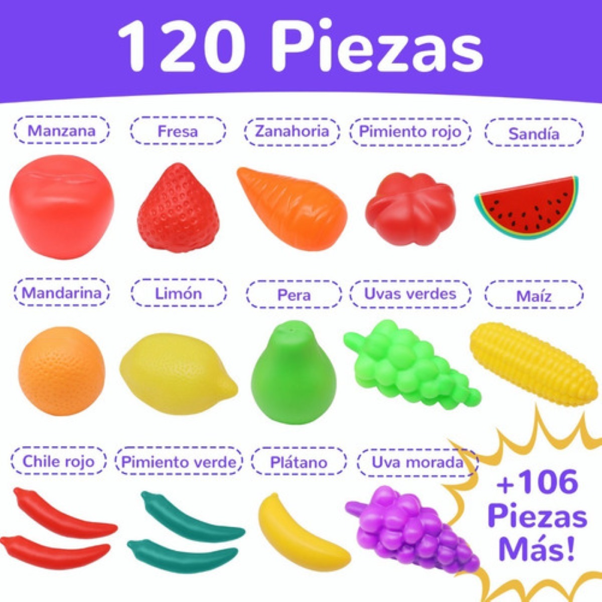 120pzs Kit De Juguetes De Cocina De Niños Para Cortar Frutas