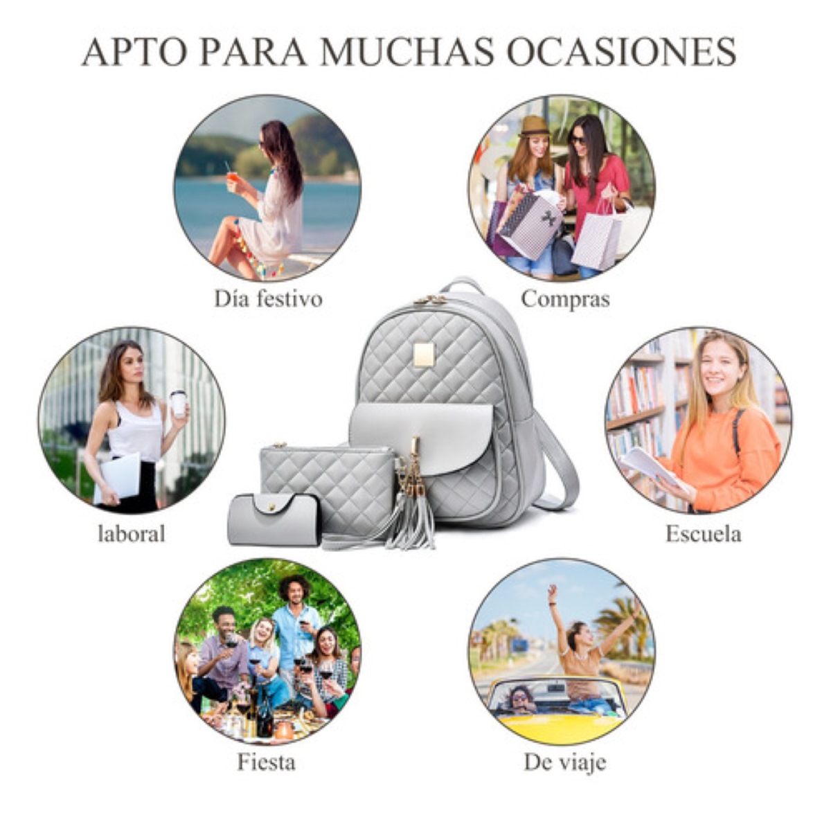 Kit Mochila Moda Casual Bolso Casual Para Mujer, 3piezas