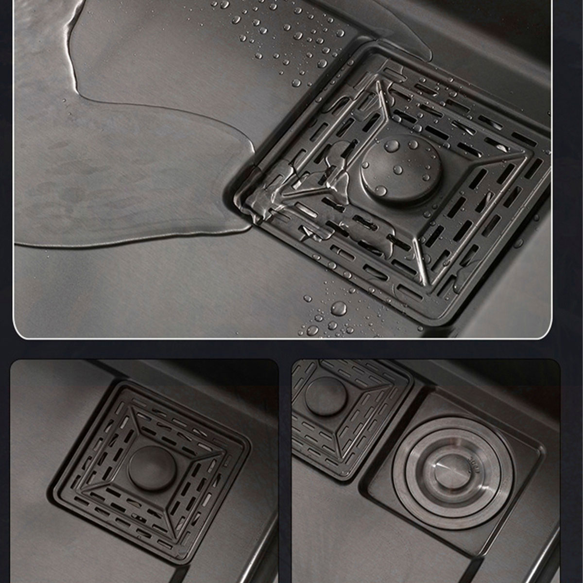 Tarja de cocina de acero inoxidable con cascada y grifo de extraible. Incluye Kit de desagüe y múltiples accesorios 80x45 cm.
