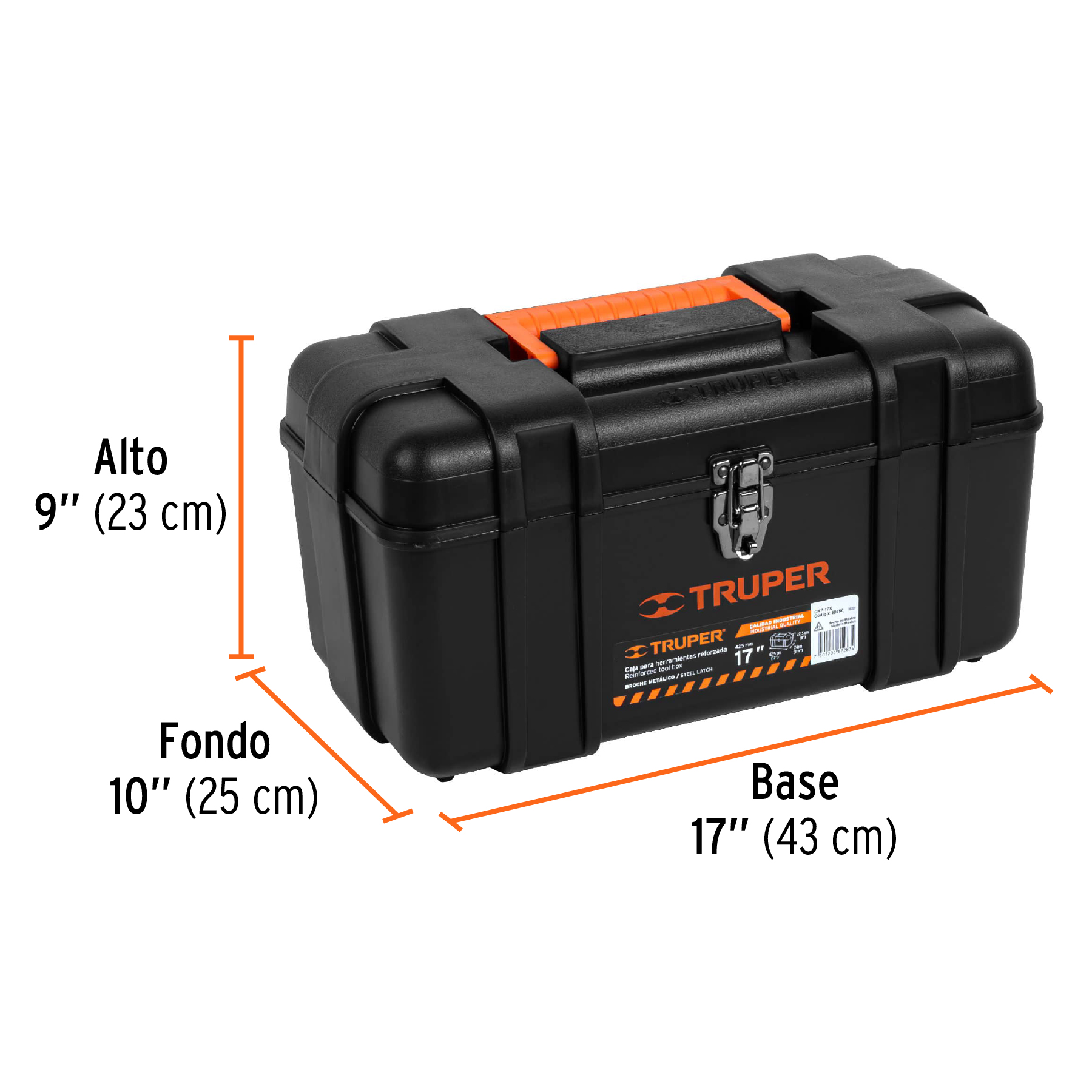 CAJA PARA HERRAMIENTA DE 17" INDUSTRIAL, BROCHES METÁLICOS TRUPER 19656