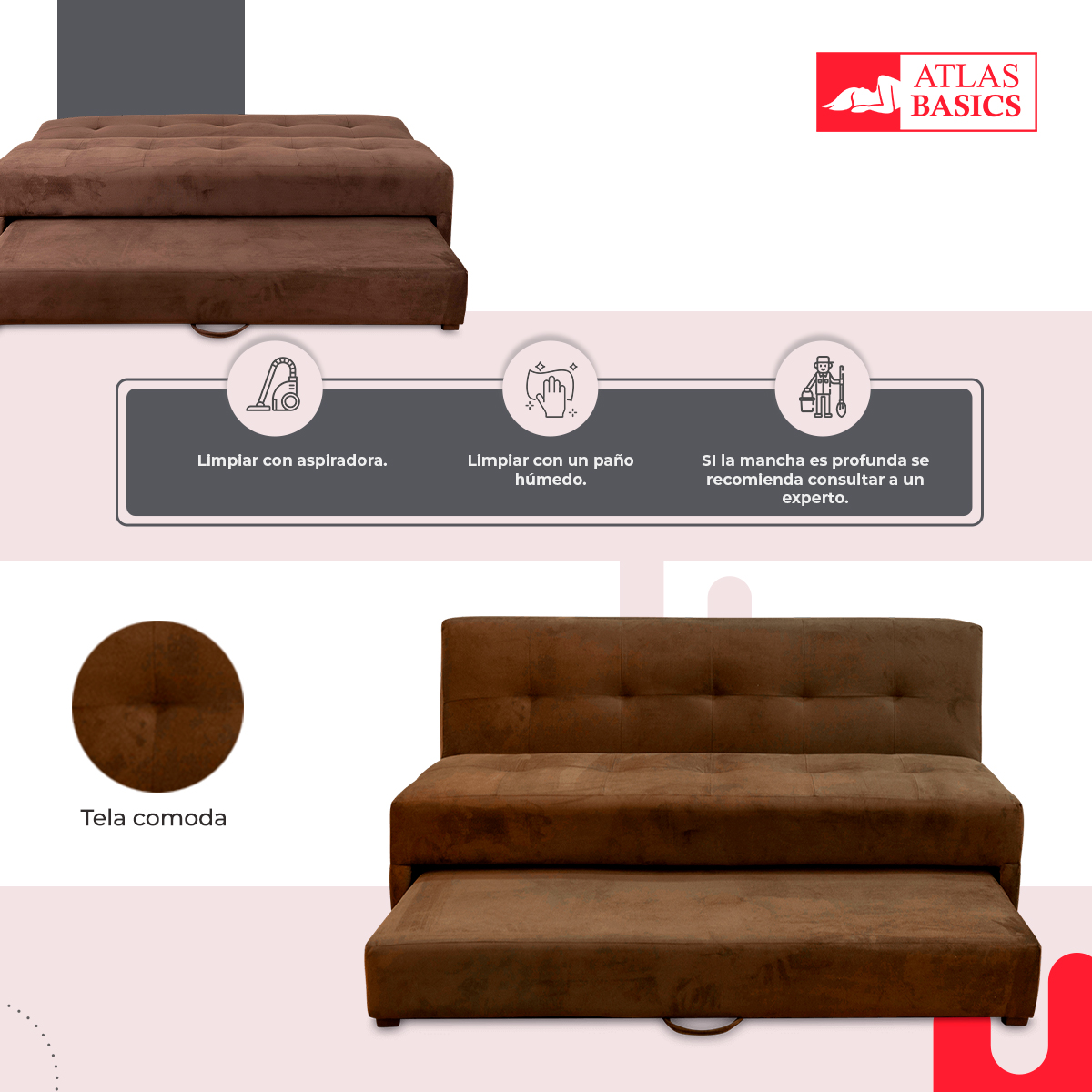 Sofa cama reclinable Modelo Mateo color Cafe para dos personas incluye Colchon inferior adicional