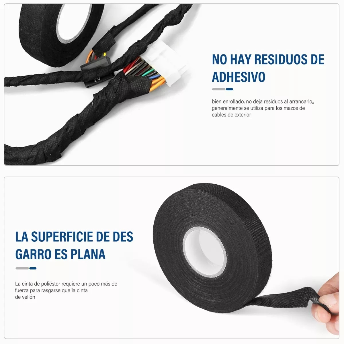 Paquete de 4 cintas de arnés de alambre, cinta de tela de arnés de cableado  de alta fuerza adhesiva, cinta de tela adhesiva negra, cinta de arnés de