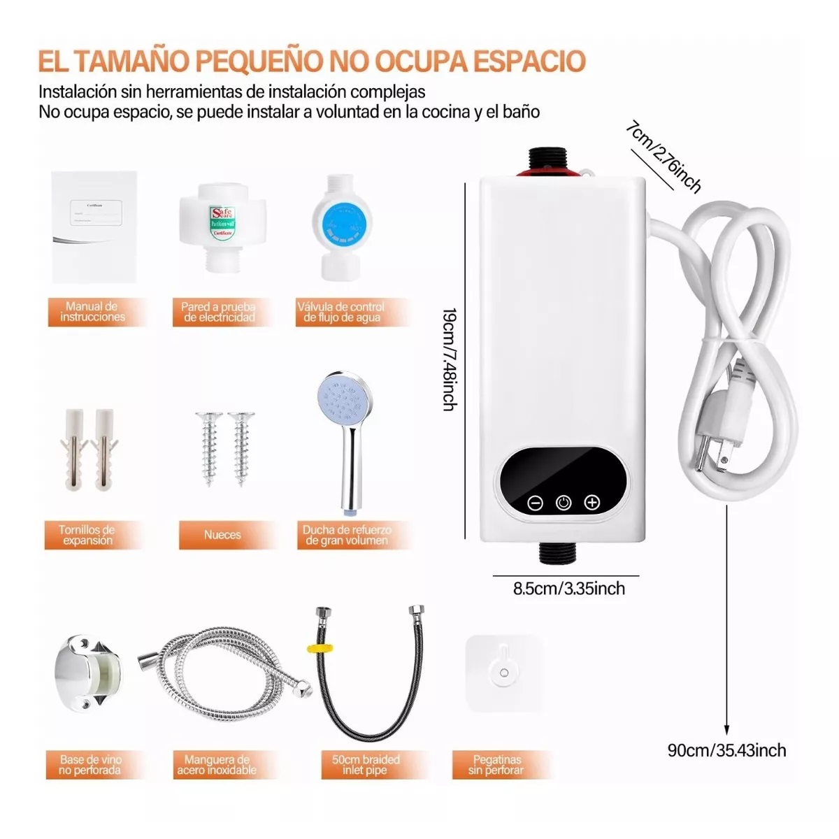 Calentador De Paso Instantaneo, Boiler De Paso Set Con Ducha Cuadrado