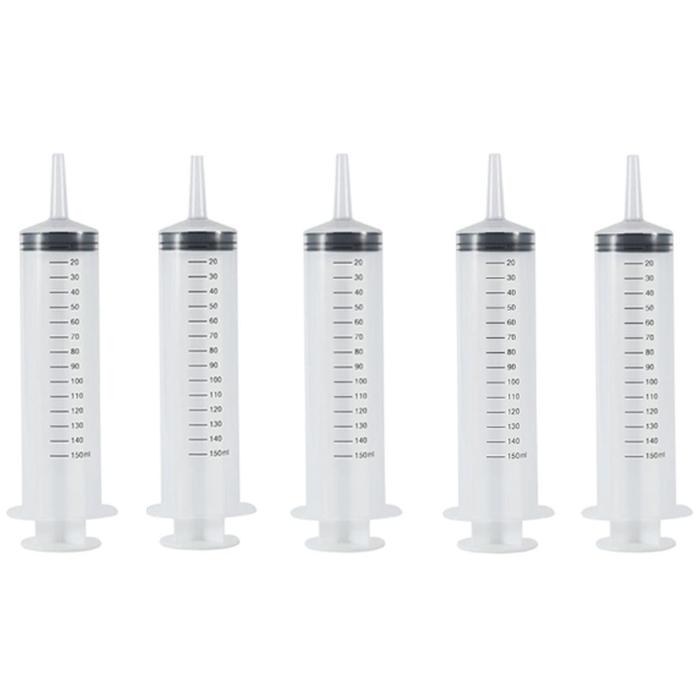 Jeringa Grande Libre de Aguja MXSYR-005-2 5 Pzs 150 ml Plástico Transparente Jeringa de InyecciónInducción, SyrPro150