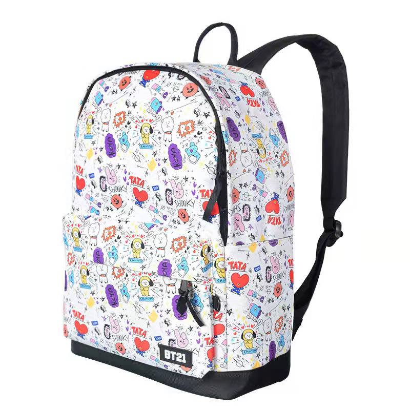 Mochila Oxford Blanca Kpop Bts Bt21 Poliester Con Morral