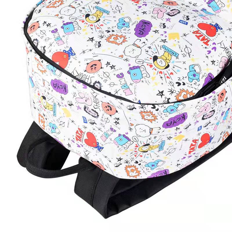 Mochila Oxford Blanca Kpop Bts Bt21 Poliester Con Morral