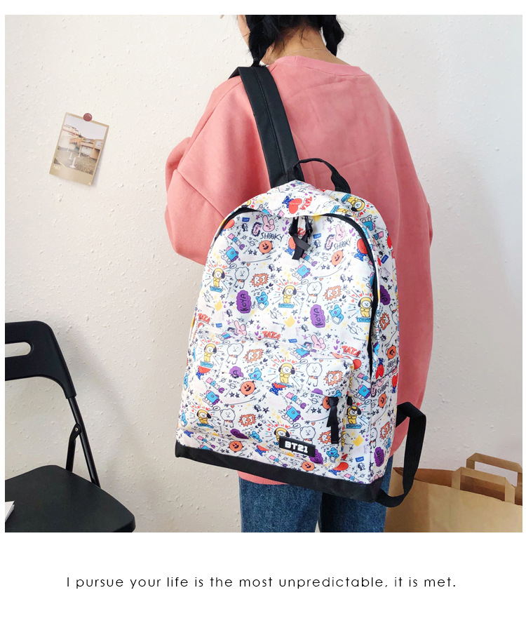 Mochila Oxford Blanca Kpop Bts Bt21 Poliester Con Morral
