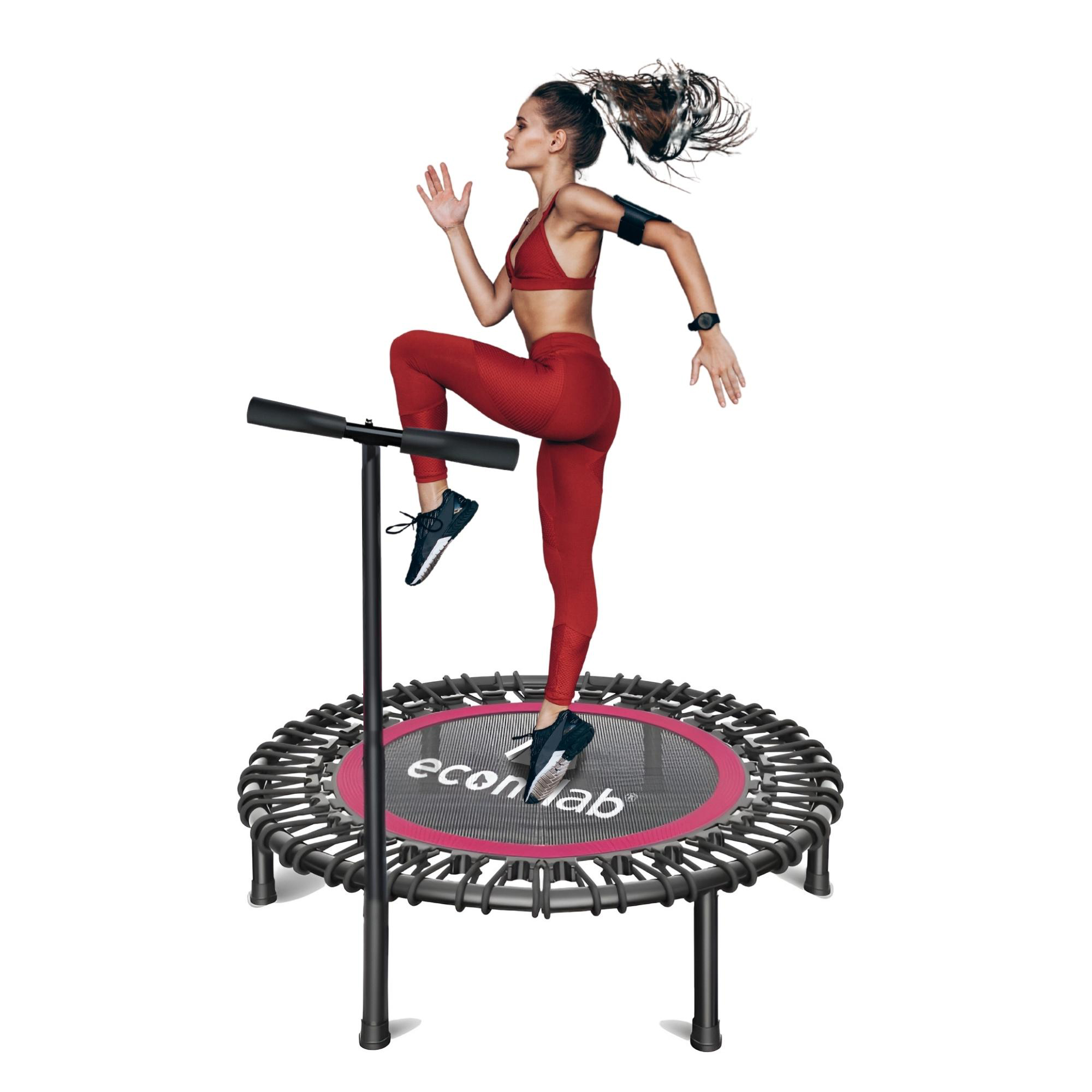 Trampolín Fitness Para Ejercicio Aeróbico Gimnasio Plegable Con Barra Auxiliar De Agarre Entrenamiento Para Cardio Para Hogar Interior y Exterior