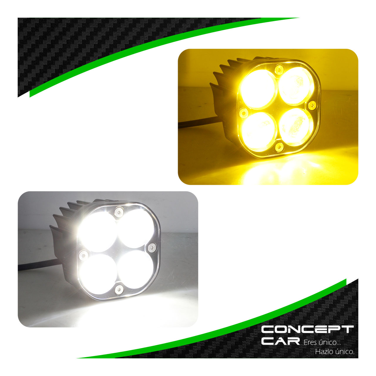 Faro Cuadrado Auxiliar 4 Led Lupa Bicolor Estrobo 12-24v