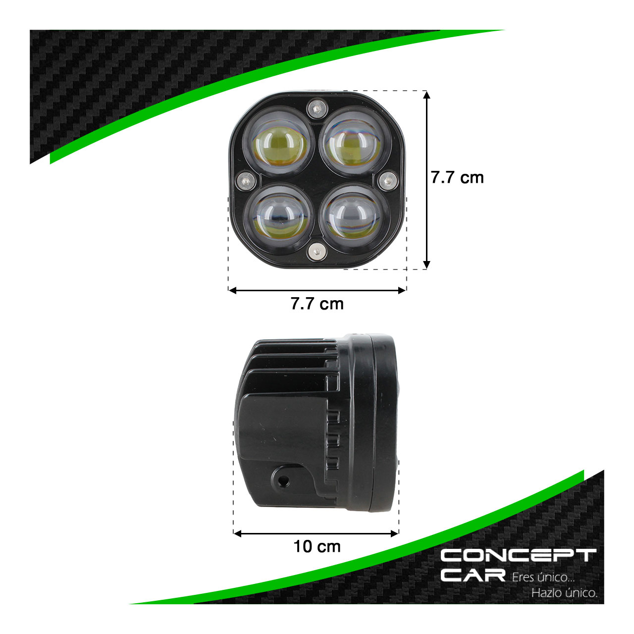 Faro Cuadrado Auxiliar 4 Led Lupa Bicolor Estrobo 12-24v