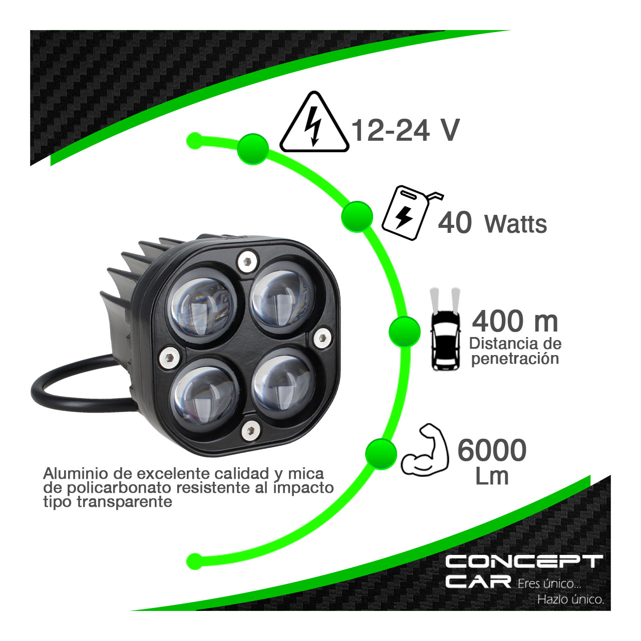 Faro Cuadrado Auxiliar 4 Led Lupa Bicolor Estrobo 12-24v