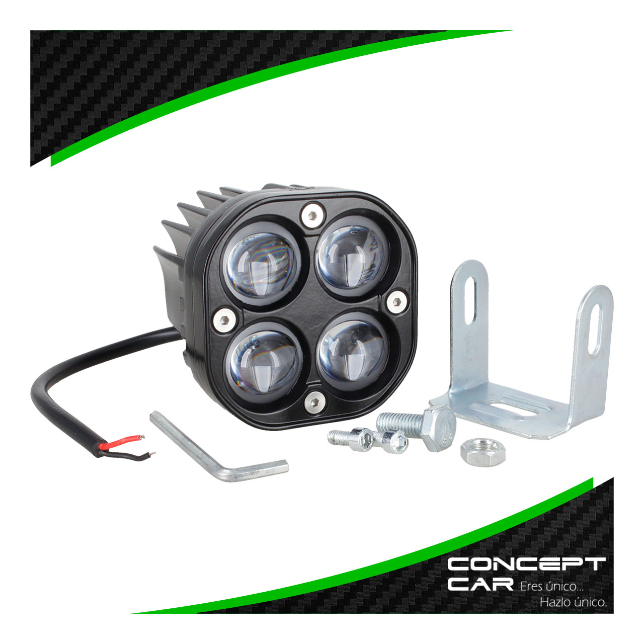 Faro Cuadrado Auxiliar 4 Led Lupa Bicolor Estrobo 12-24v