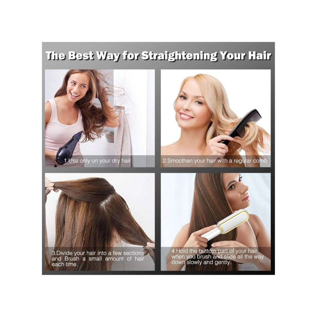 Cepillo Alisador de Pelo, Plancha para alisar el cabello con peine incorporado, calentamiento rápido de 60 segundos y 3 configuraciones de temperatura y anti-escaldaduras, Peine para Alisar el Cabello Eléctrico Multifuncional para Hombres y Mjeres Rizador Plano Moldeador Rápido,perfecto para salón profesional en casa