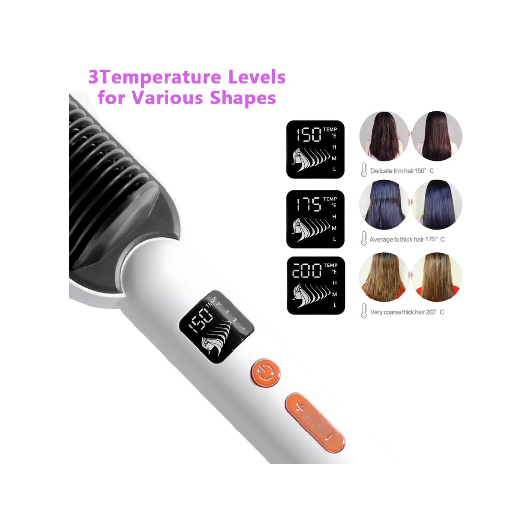 Cepillo Alisador de Pelo, Plancha para alisar el cabello con peine incorporado, calentamiento rápido de 60 segundos y 3 configuraciones de temperatura y anti-escaldaduras, Peine para Alisar el Cabello Eléctrico Multifuncional para Hombres y Mjeres Rizador Plano Moldeador Rápido,perfecto para salón profesional en casa