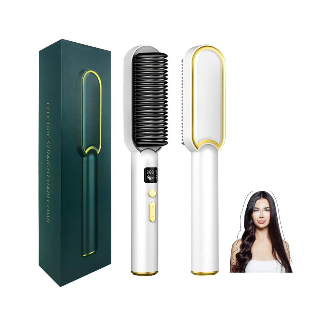 Cepillo Alisador de Pelo, Plancha para alisar el cabello con peine incorporado, calentamiento rápido de 60 segundos y 3 configuraciones de temperatura y anti-escaldaduras, Peine para Alisar el Cabello Eléctrico Multifuncional para Hombres y Mjeres Rizador Plano Moldeador Rápido,perfecto para salón profesional en casa