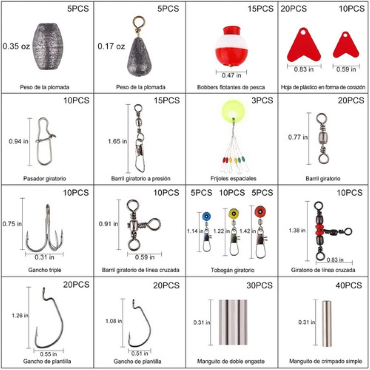Kit De Accesorios Para Pesca 264 Piezas Con Caja Rojo