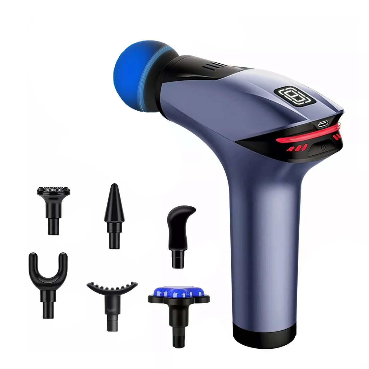 Pistola Masajeadora De Músculos 8 Velocidades Con 7 Cabeza Gris