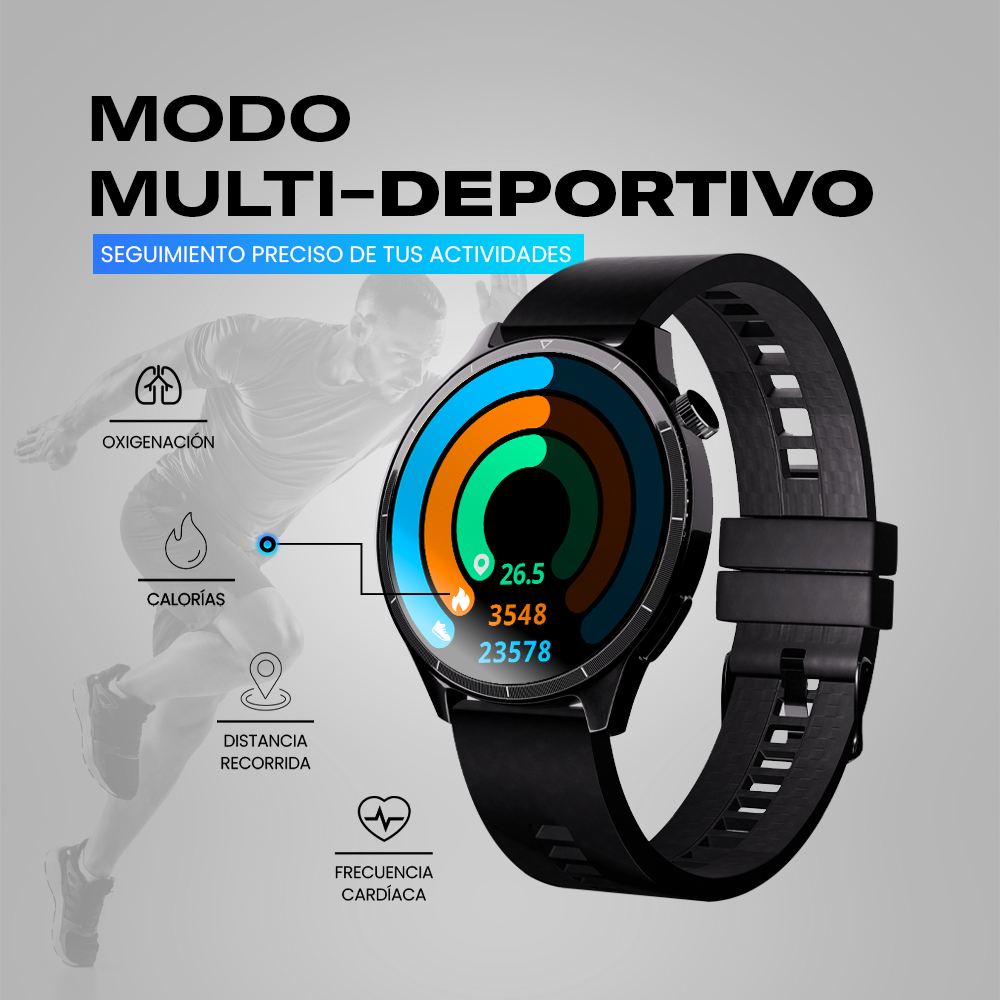 Smartwatch Kronos Evolution Stf Color Negro con carga inalámbrica