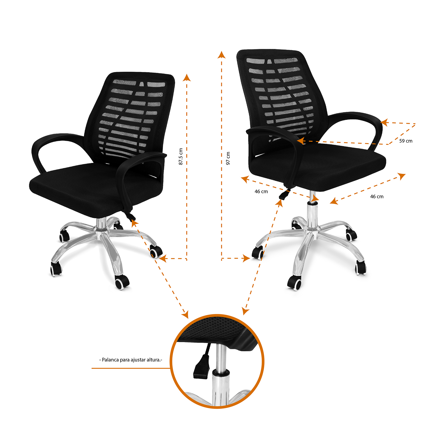 Silla giratoria para Oficina en Color Negro 