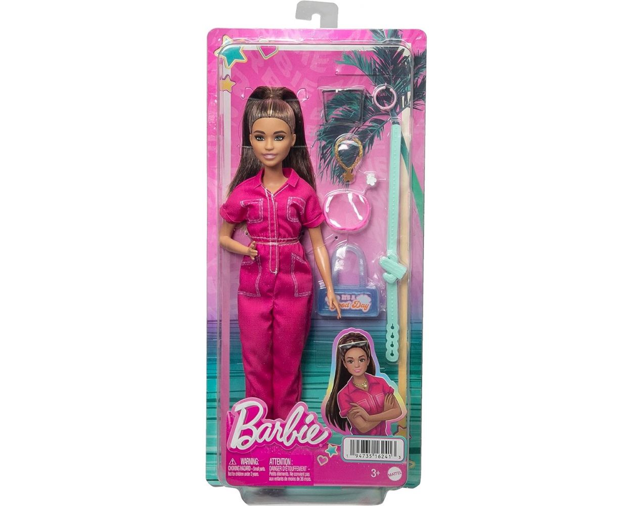 Barbie Day & Play Muñeca con mono rosa