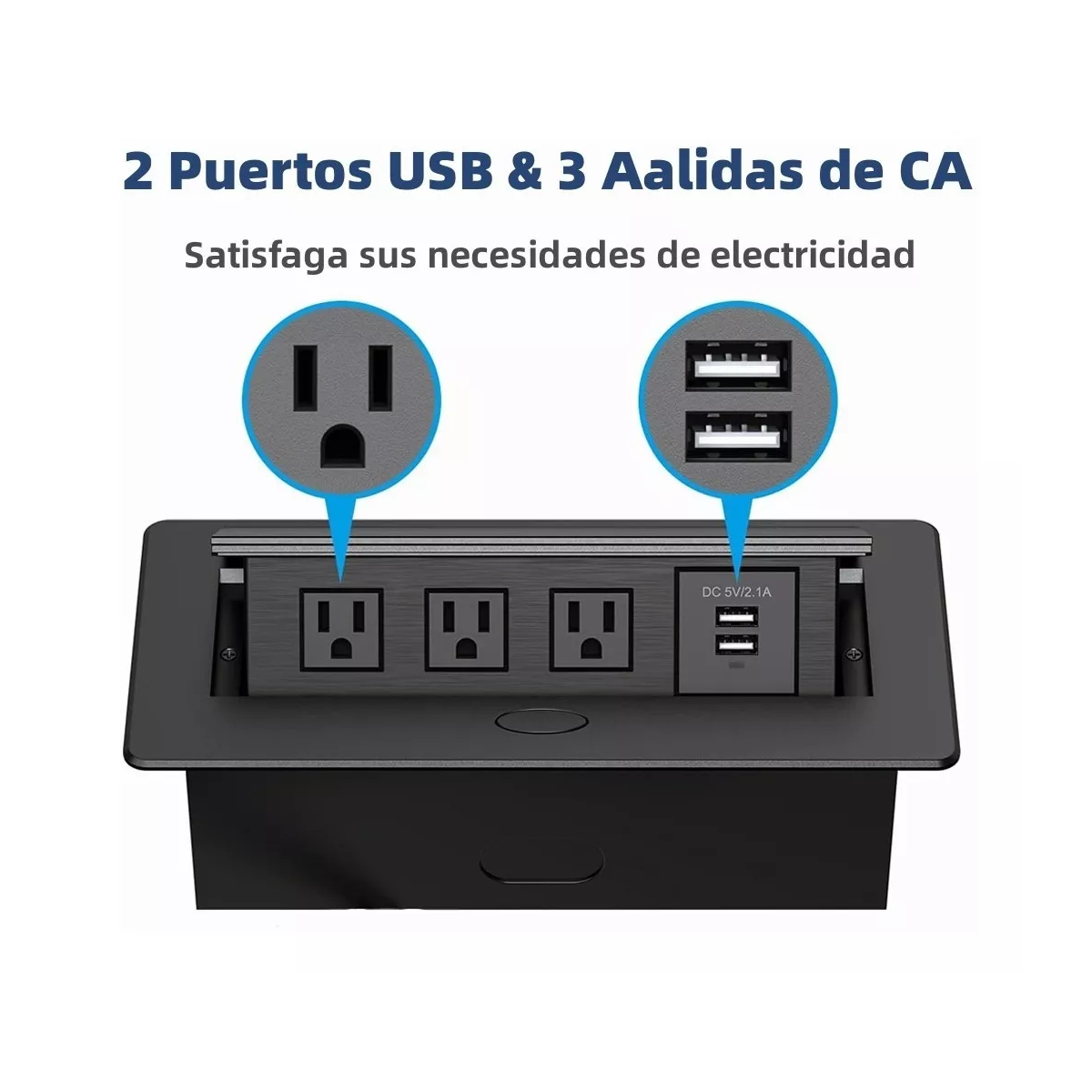 Enchufe Escritorio Embebido Placa De Contactos Y Usb Negro