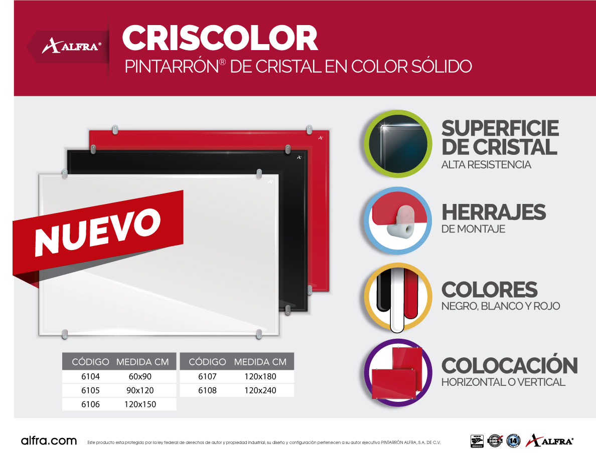 Pizarra Pintarrón De Cristal Personalizado Criscolor Alfra 60x90 cm