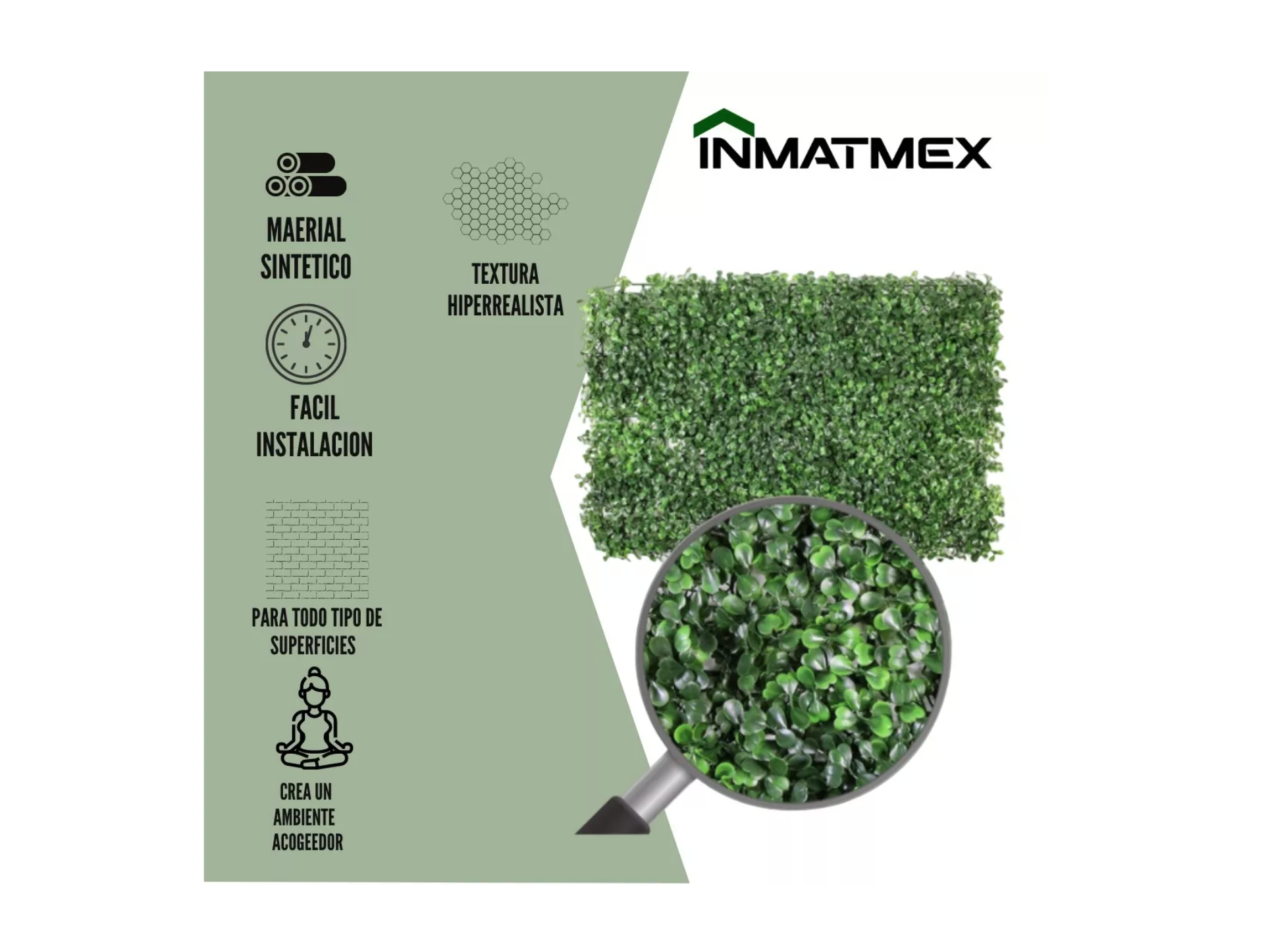 Follaje Verde Artificial Sinténtico 10 Pz 60x40 Cm Para Muro