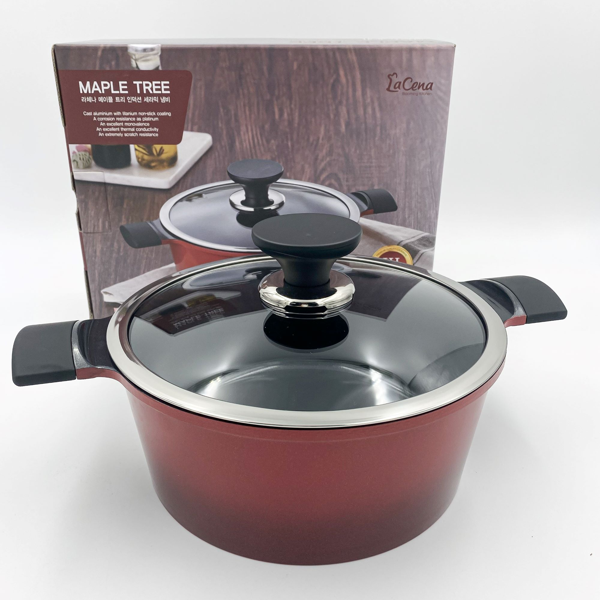 Olla Diamante c/Tapa IH Maple Rojo 22cm