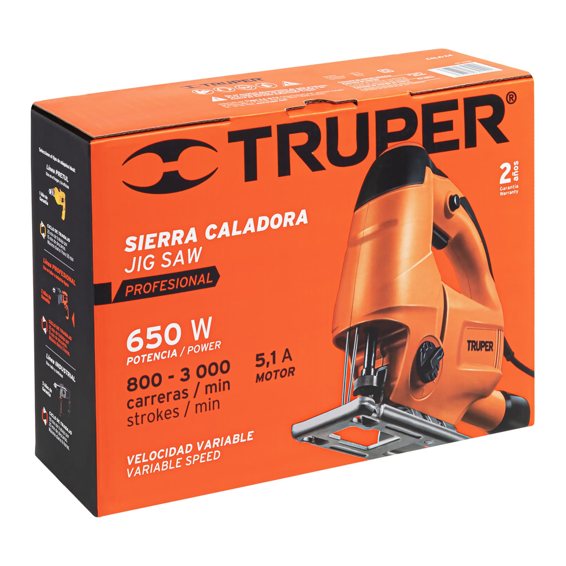 SIERRA CALADORA 650 W 5.1 A VELOCIDAD VARIABLE, PROFESIONAL TRUPER 