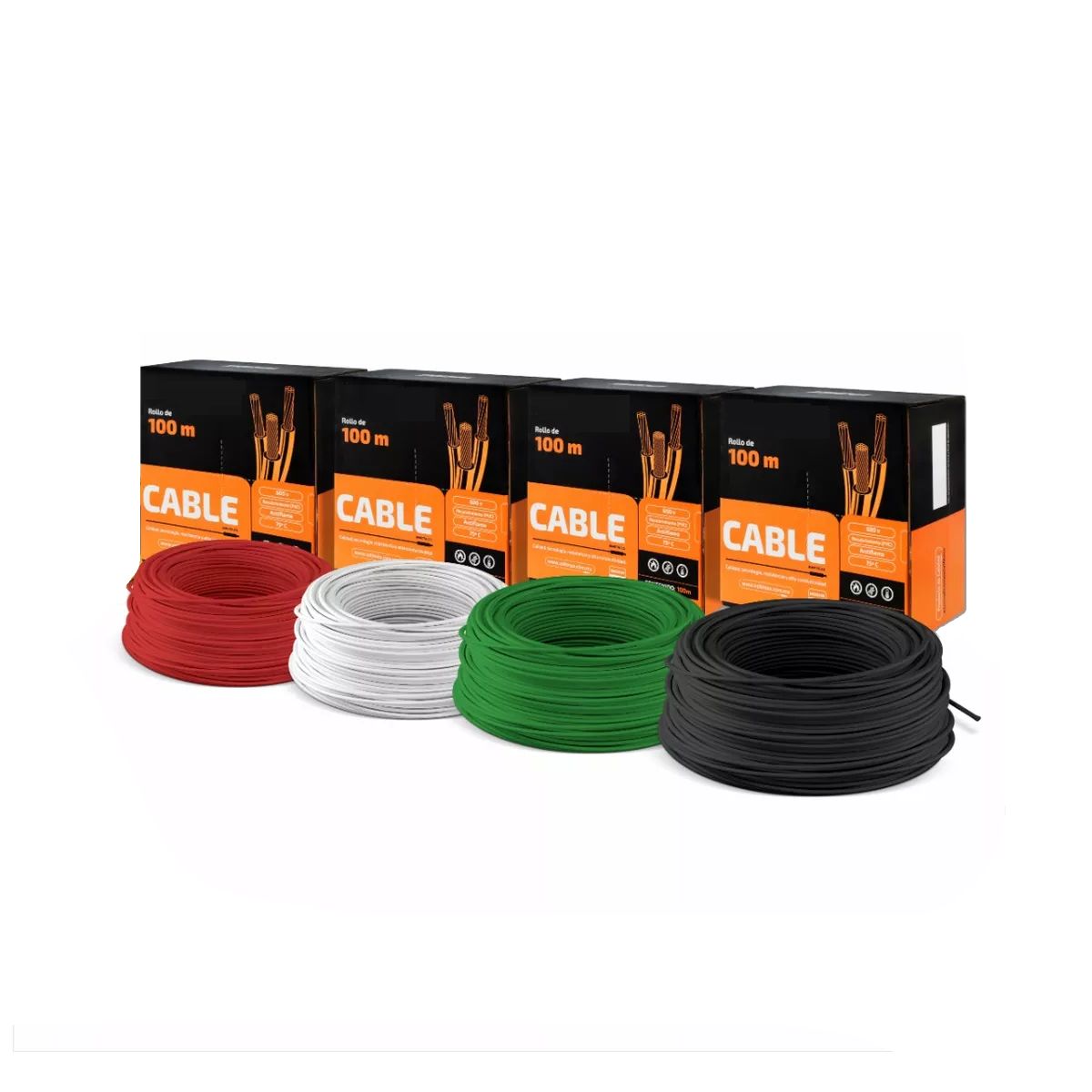 Set 4 Cajas Calibre 12 Blanco + Negro + Rojo + Verde 100 M C/u