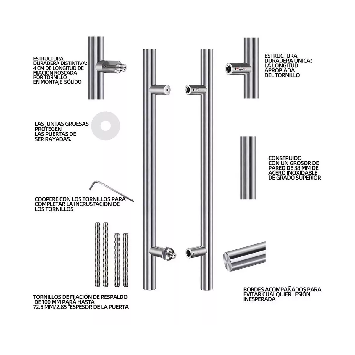 Jaladera Acero Inoxidable Tipo H Puerta Cristal,60cm, Satín
