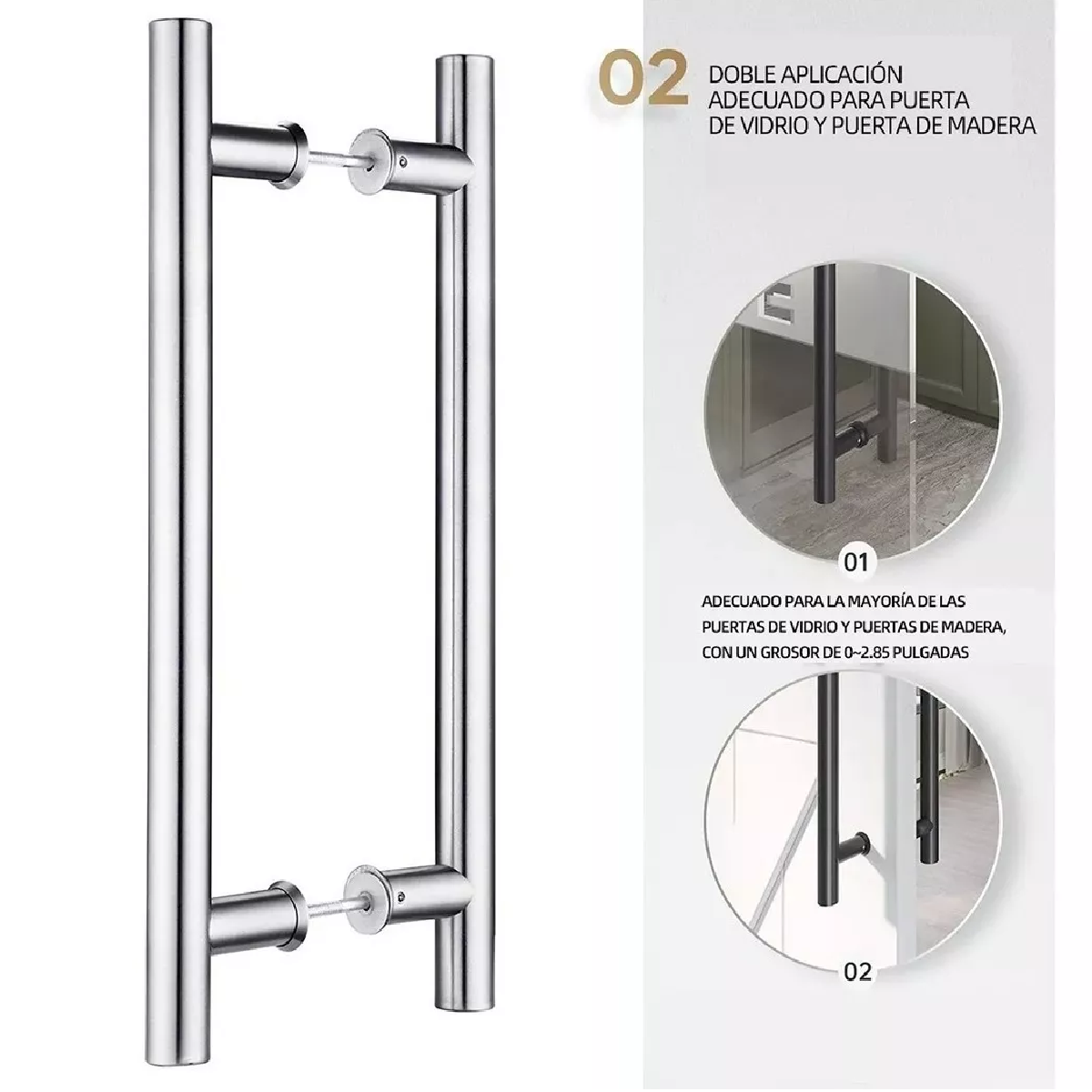 Jaladera Acero Inoxidable Tipo H Puerta Cristal,60cm, Satín