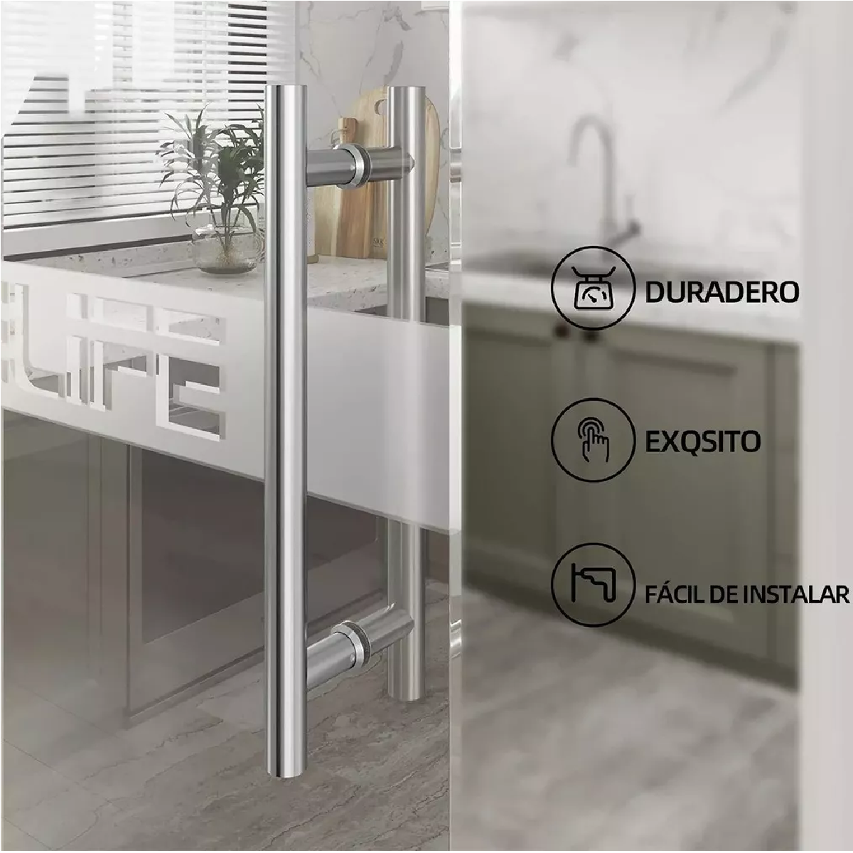 Jaladera Acero Inoxidable Tipo H Puerta Cristal,60cm, Satín