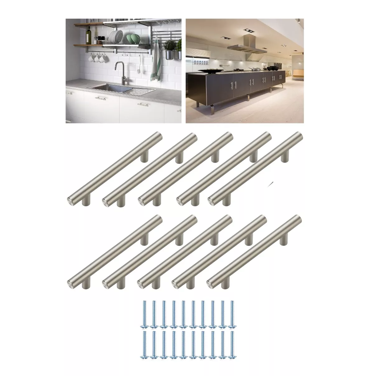 Juego Jaladera De Barra En Acero Inoxidable Hueca 22 Cm 10 Piezas