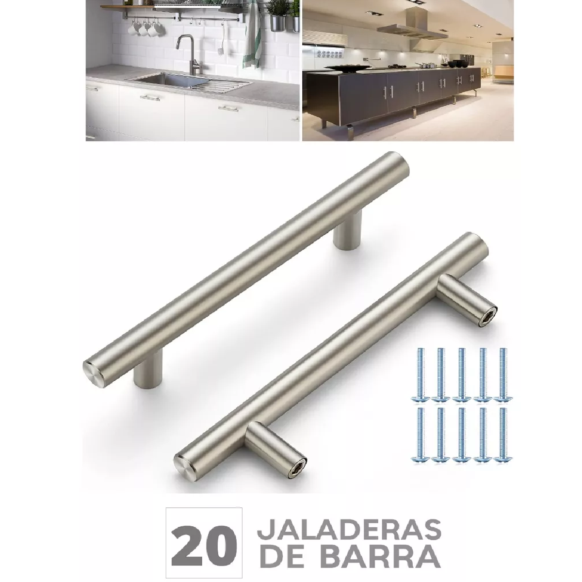 Set 20 Piezas Jaladera De Barra En Acero Inoxidable Hueca 15.6cm