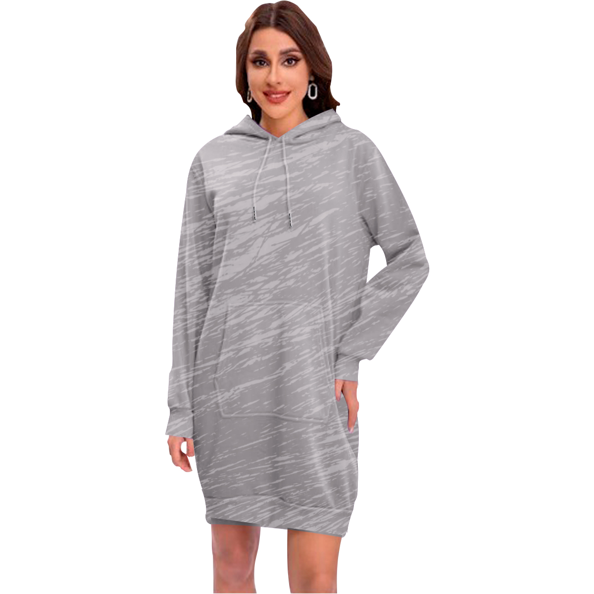 Maxi Sudadera Mujer Hoodie Gris Claro Jaspeado Con Capucha y Cangurera, Calientita, Casual, Abrigo, Chamarra