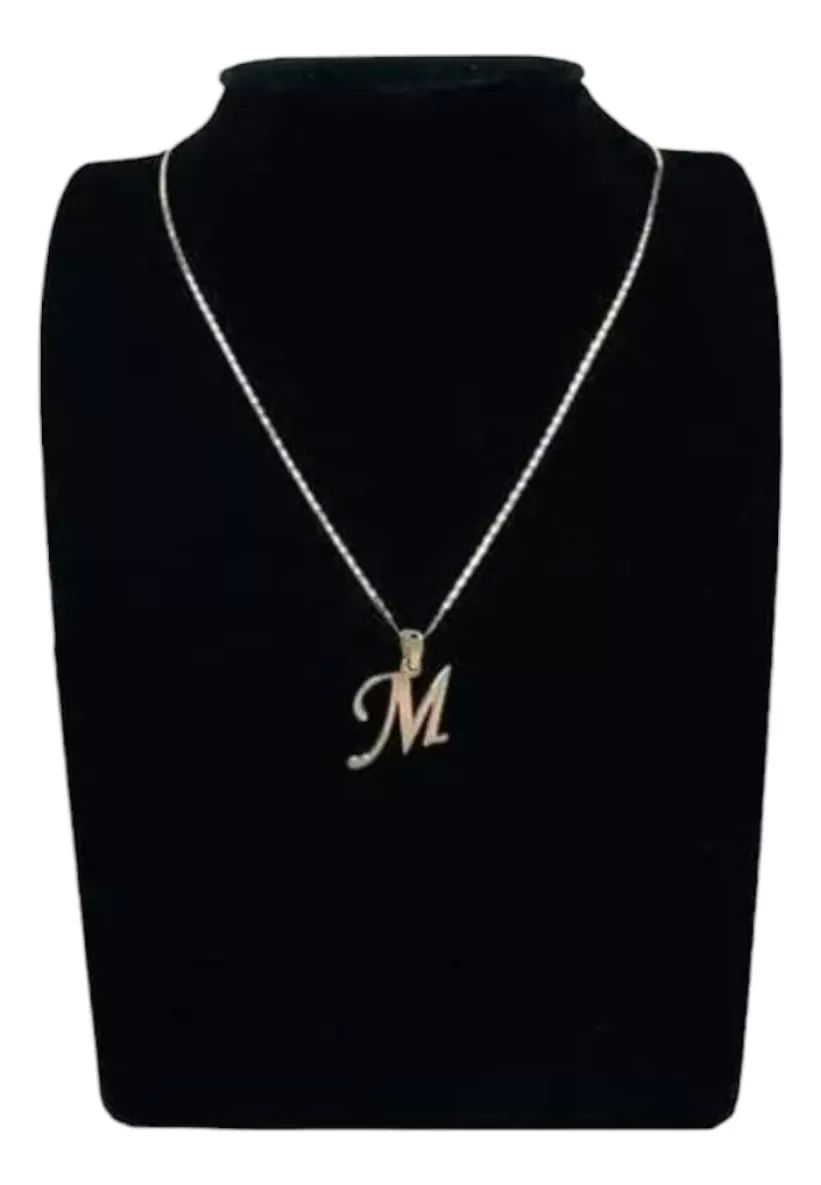 Juego Collar Letra M Lisa + Aretes Bola 10K. + Regalo