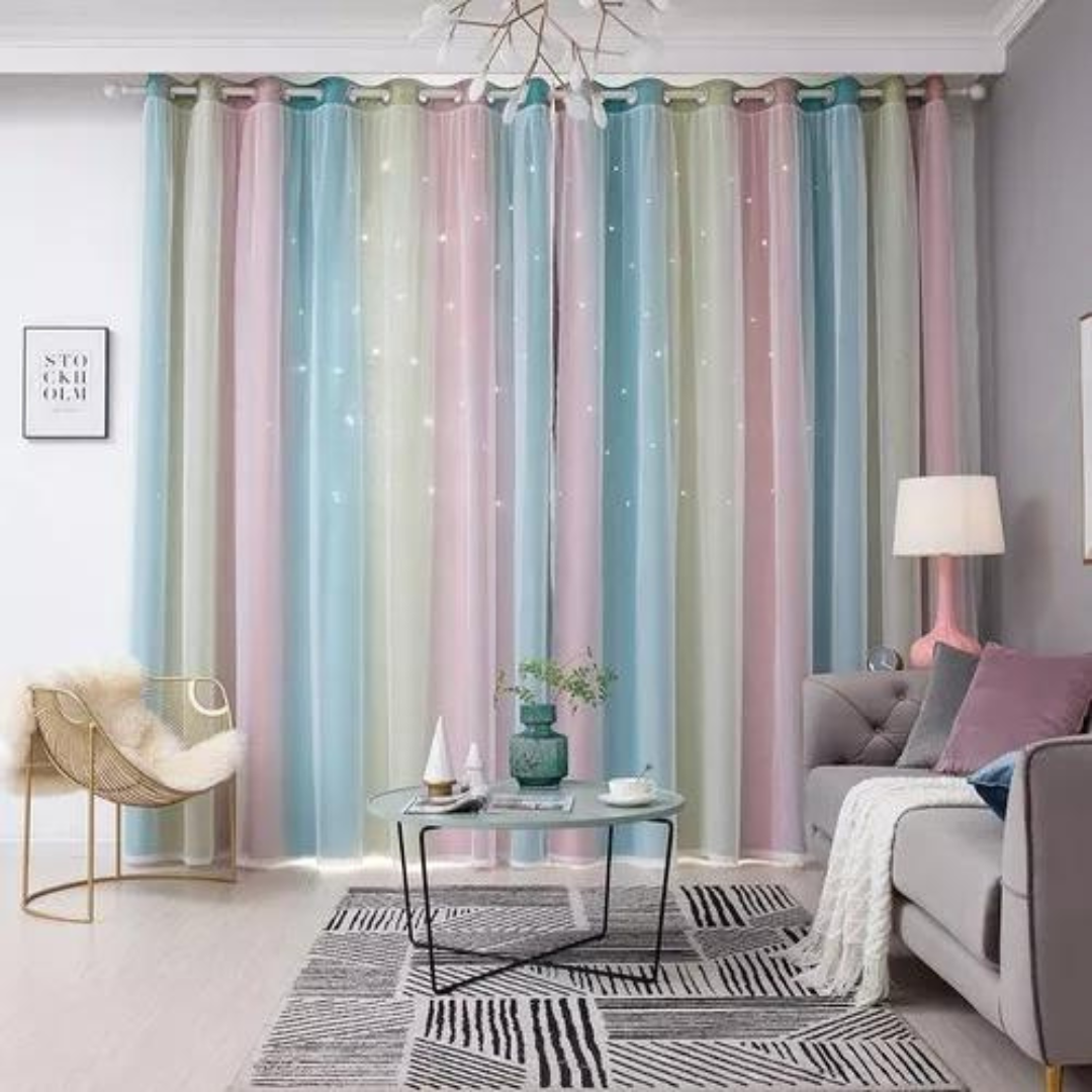 Cortinas de niña black out de estrellas (2 paneles)