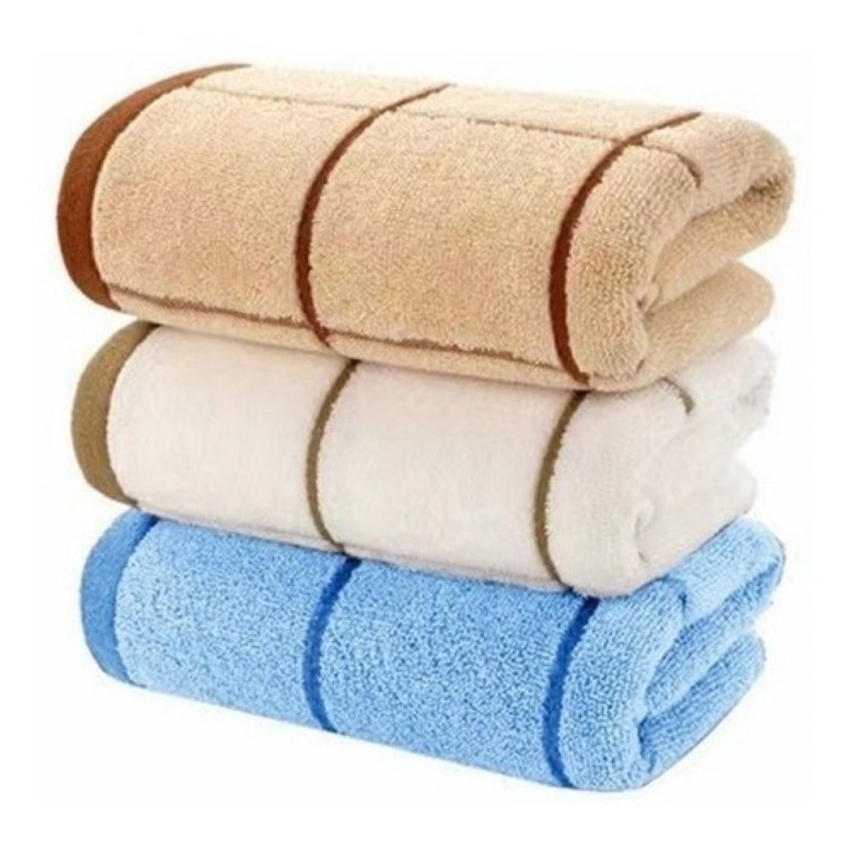 3 Piezas De Toallas Suaves De Algodón Puro Para El Baño Azu beige y cafe