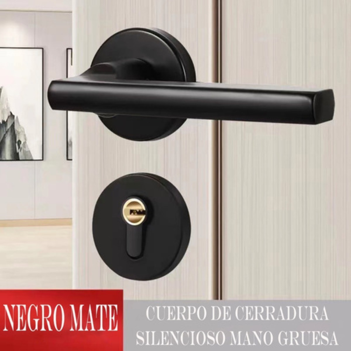 Cerradura Chapa Manija Negra Para Puerta 